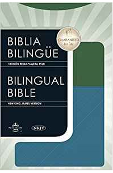 Biblia RVR 1960 NKJV Bilingüe Símil Piel Azul y Verde