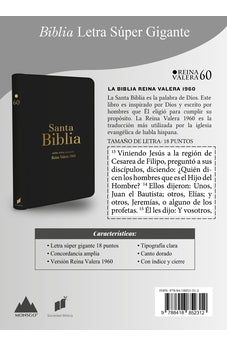 Biblia RVR 1960 Letra Súper Gigante Negro con Cierre con Índice
