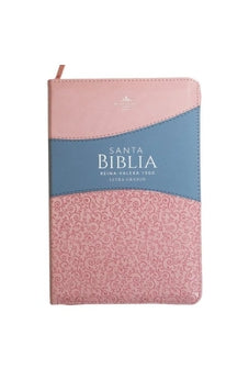 Biblia RVR 1960 Letra Grande Tamaño Manual Símil Piel Duotone Rosa Azul con Cierre