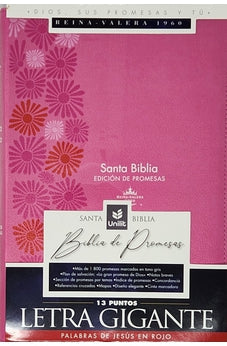 Image of Biblia RVR 1960 de Promesas Letra Gigante Rosada Flores Simil Piel con Cierre